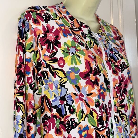 NWT Anne Cole bright multi colored floral nylon/spandex jacket UPF 50+ - Picture 6 of 9